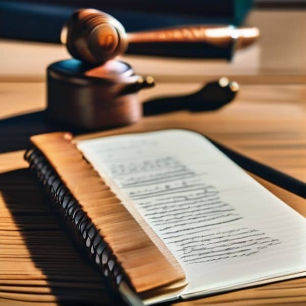 Legal gavel and documents on a wooden desk for law or court-related topics.