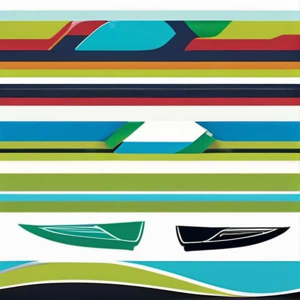 Abstract illustration of colorful boats and watercrafts in vibrant hues.