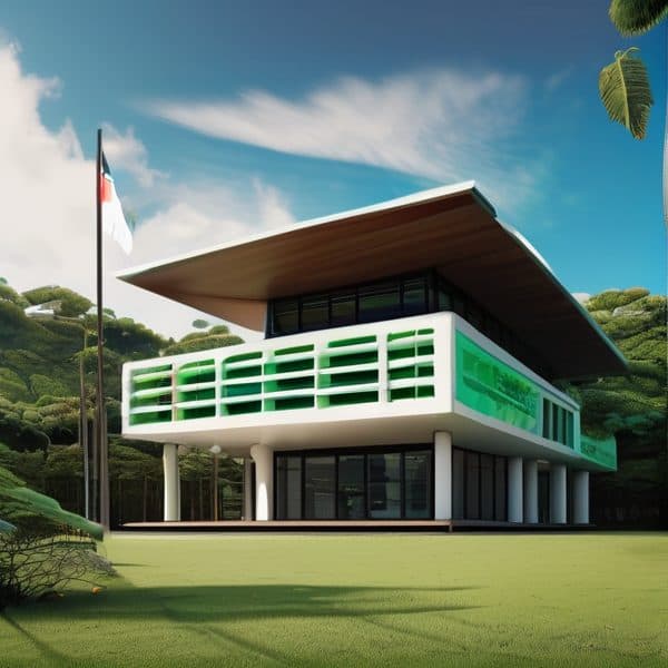 Modern architectural building in Fiji with unique design.