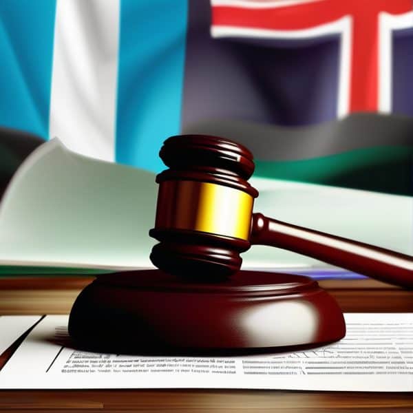 Gavel and Fijian flag representing law and justice in Fiji.