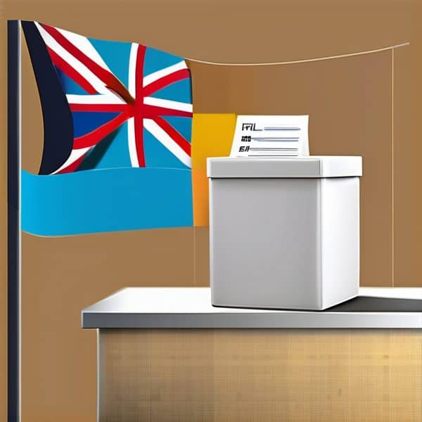 Ballot box with Fiji flag for voting or elections in Fiji.