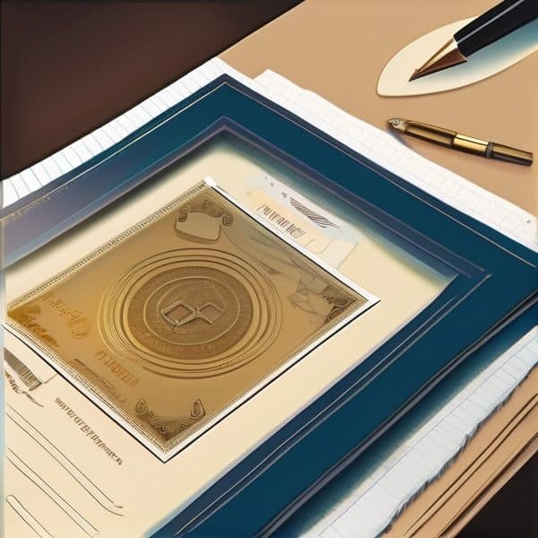 Financial documents with a Bitcoin coin on top for digital currency investment.