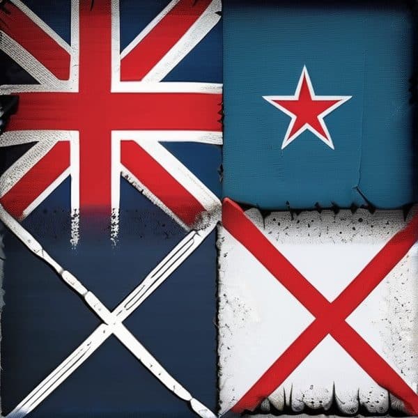 Fiji and New Zealand flags painted on a wall, representing Pacific nations.