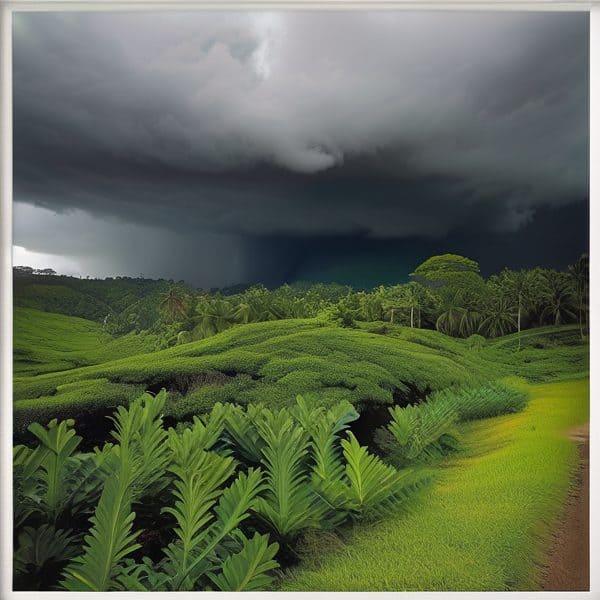 Storm Clouds Over Lush Fijian Plantation.