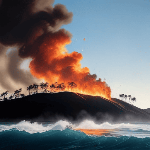 Illustration of California wildfire fueled by high winds forces Malibu evacuations