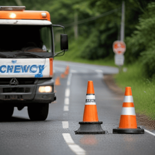 Illustration of Driver dies after truck laden with gravel overturns