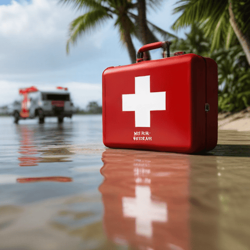 Illustration of Fiji Red Cross Society provides relief to families affected by flooding