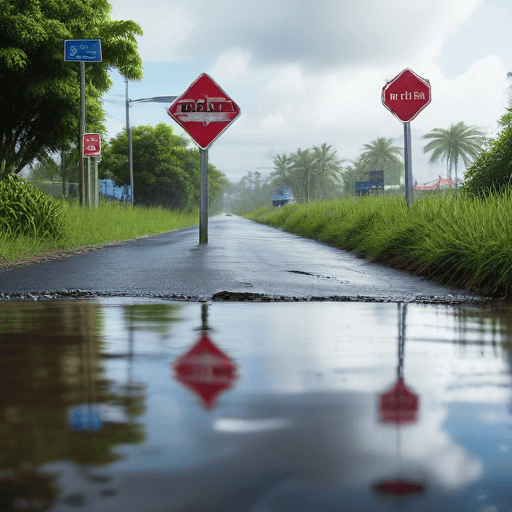 Illustration of Flash floods close off roads in Central Division