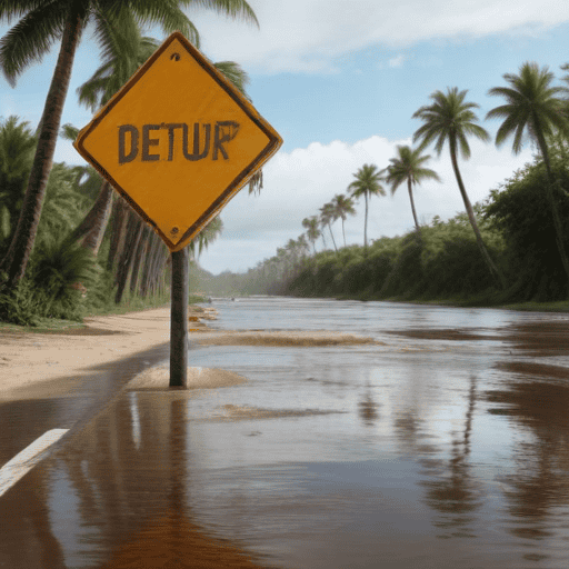 Illustration of Flash floods close off roads in Central Division