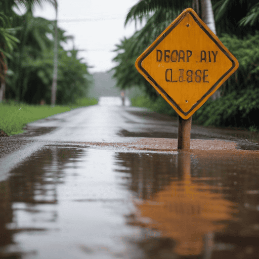 Illustration of Flash floods close off roads in Central Division