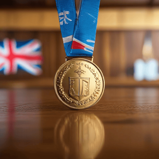 Illustration of Gold Medallist Acknowledges Elderly Parents