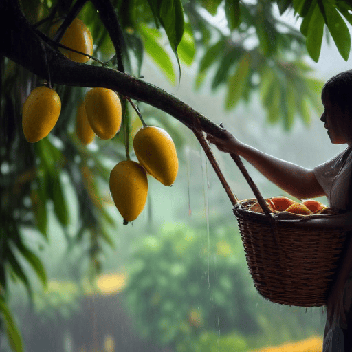 Illustration of Rain or shine, Western women brave weather to sell mangoes