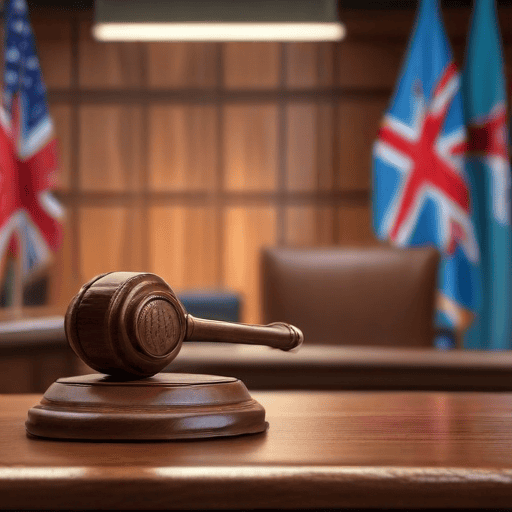 Illustration of Sayed-Khaiyum, Sagar plead not guilty