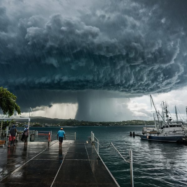 Illustrative image related to April 17, 2026: Fiji braces for heavy showers, thunderstorms and flash-flood risk as two troughs approach and rough seas persist into Sunday.