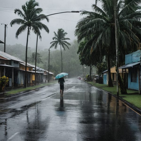 Illustrative image related to April 19, 2026: Fiji braces for heavy showers and thunderstorms with flash-flood risk as westward trough approaches; rain expected to ease Tuesday.