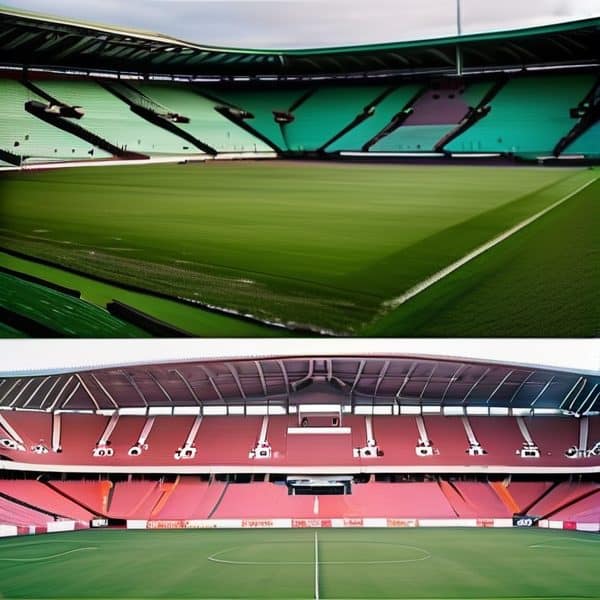 Brightly lit Fiji stadiums with lush green fields for football and rugby matches.