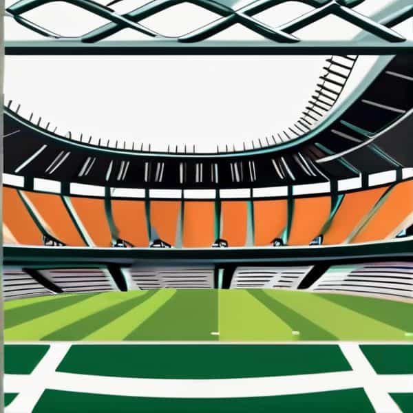 Modern stadium interior with vibrant seating and architecture.