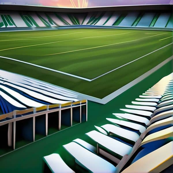 Fiji stadium soccer field with empty seats and green pitch.