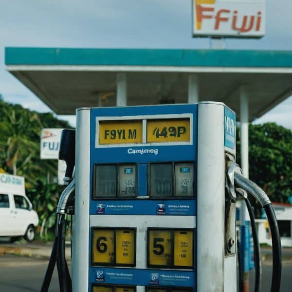 Fiji fuel pump with price display at Fijii gas station in Fiji.