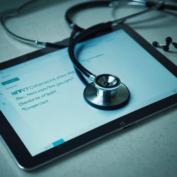 Medical tablet with stethoscope for healthcare and telemedicine.