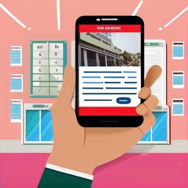 Mobile payment app on smartphone screen in front of store background.