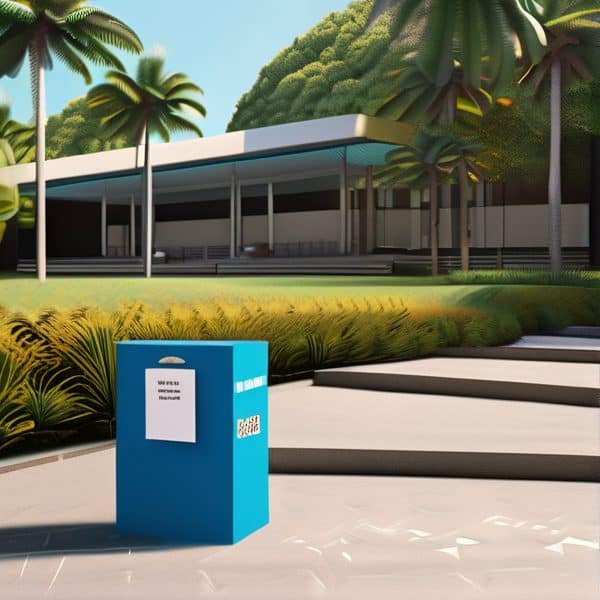 Public recycling bin in a tropical setting in Fiji.