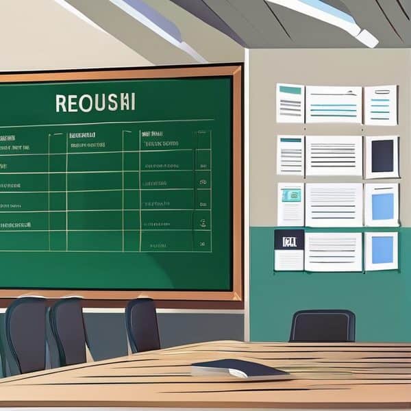 Reoushi school notice board with schedule and classroom information.