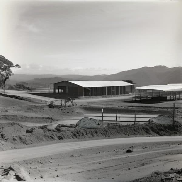 Construction site with new buildings in Fiji under development.