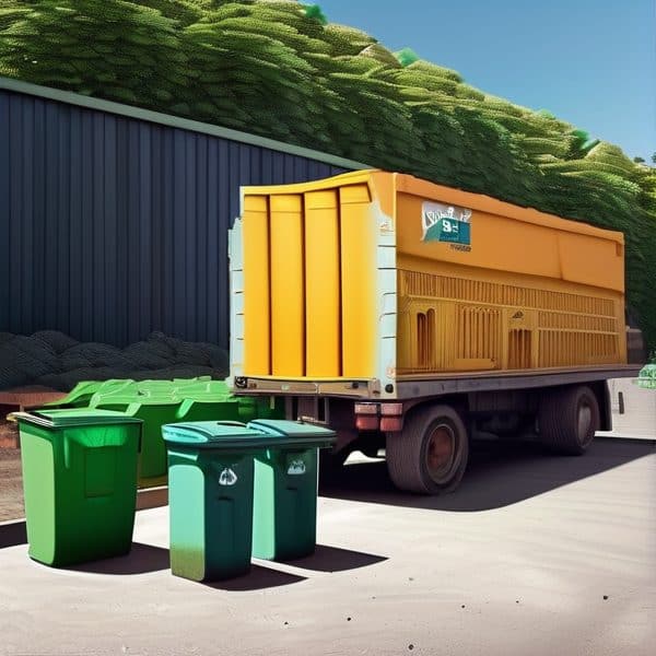 Waste collection truck with green bins in Fiji.