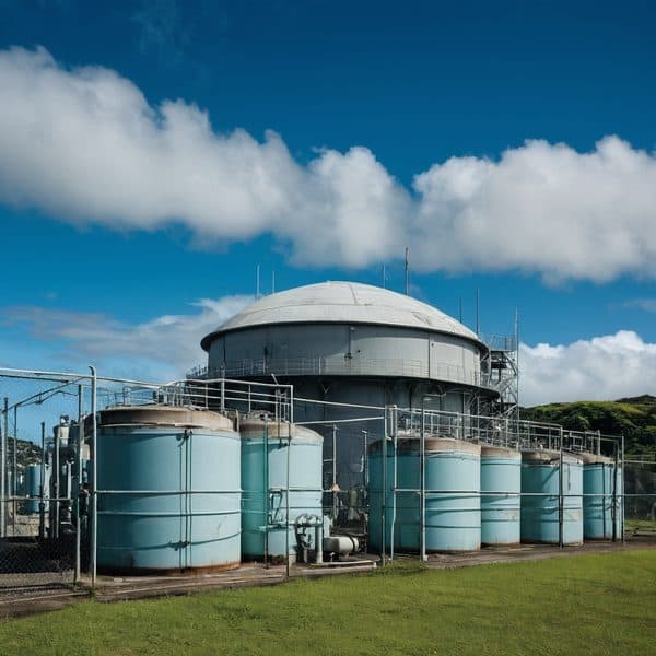 Industrial facility with large storage tanks and infrastructure in Fiji.