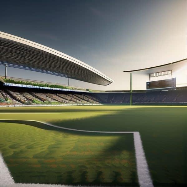Stunning view of a modern sports stadium with lush green field and seating areas.