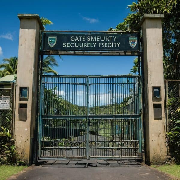 Gate security at Fiji Global News facility.