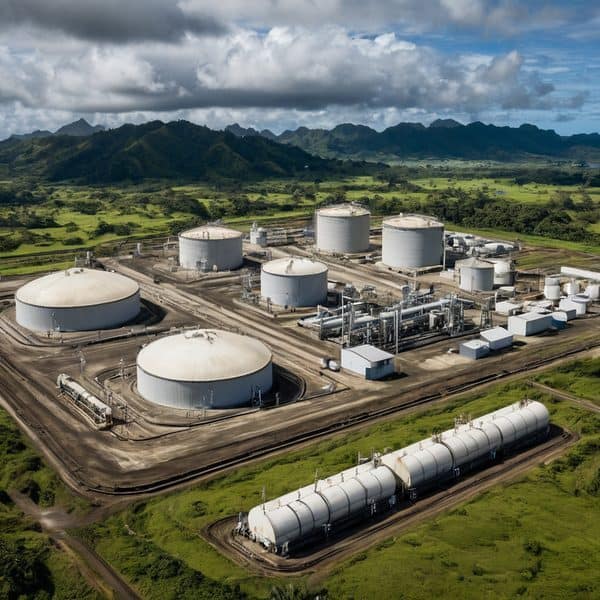 Oil storage tanks in Fiji for fuel and energy supply.