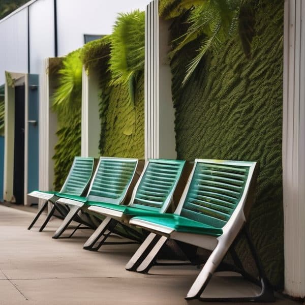 Comfortable airport chairs with green accents at Fiji airport.