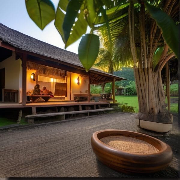 Relaxing outdoor lounge at a tropical resort in Fiji.