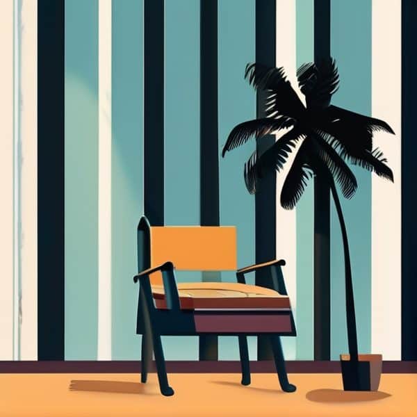 Stylish outdoor chair with palm tree for relaxing in tropical ambiance.