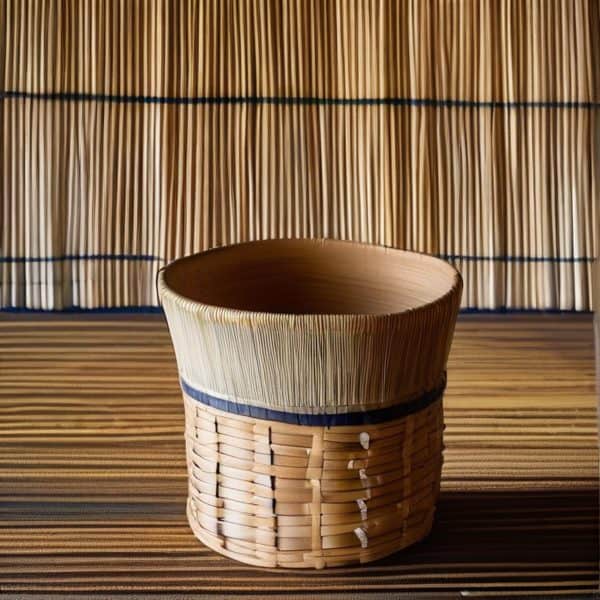 Bamboo basket used in Fijian culture, showcasing craftsmanship and natural materials.