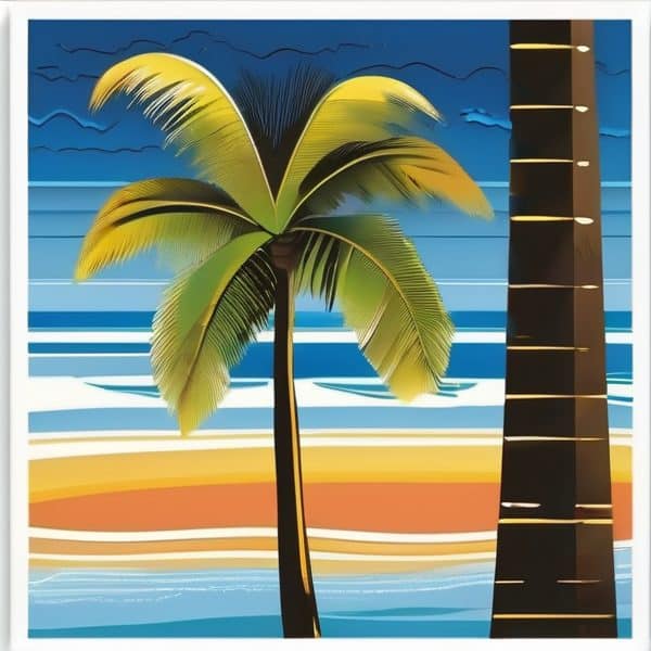 Palm Trees on a Tropical Beach at Sunset.