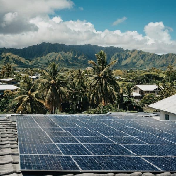 Solar panels installed on rooftops in Fiji promoting sustainable energy solutions.